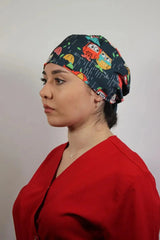 Sötétkék unisex orvosi sapka – sebészeti kalap bagolymintával