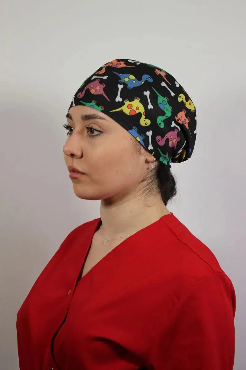Fekete unisex orvosi sapka – sebészeti kalap dinoszaurusz mintával